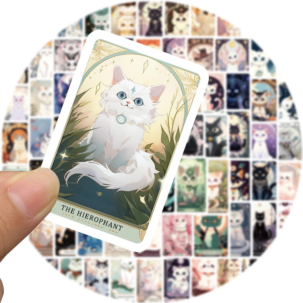 78PCS Cat Tarot Cards Sticker Cartoon Aesthetic Classic Decorative Phone Laptops Luggage Skateboard Suitcase Coffer Guitar Stick