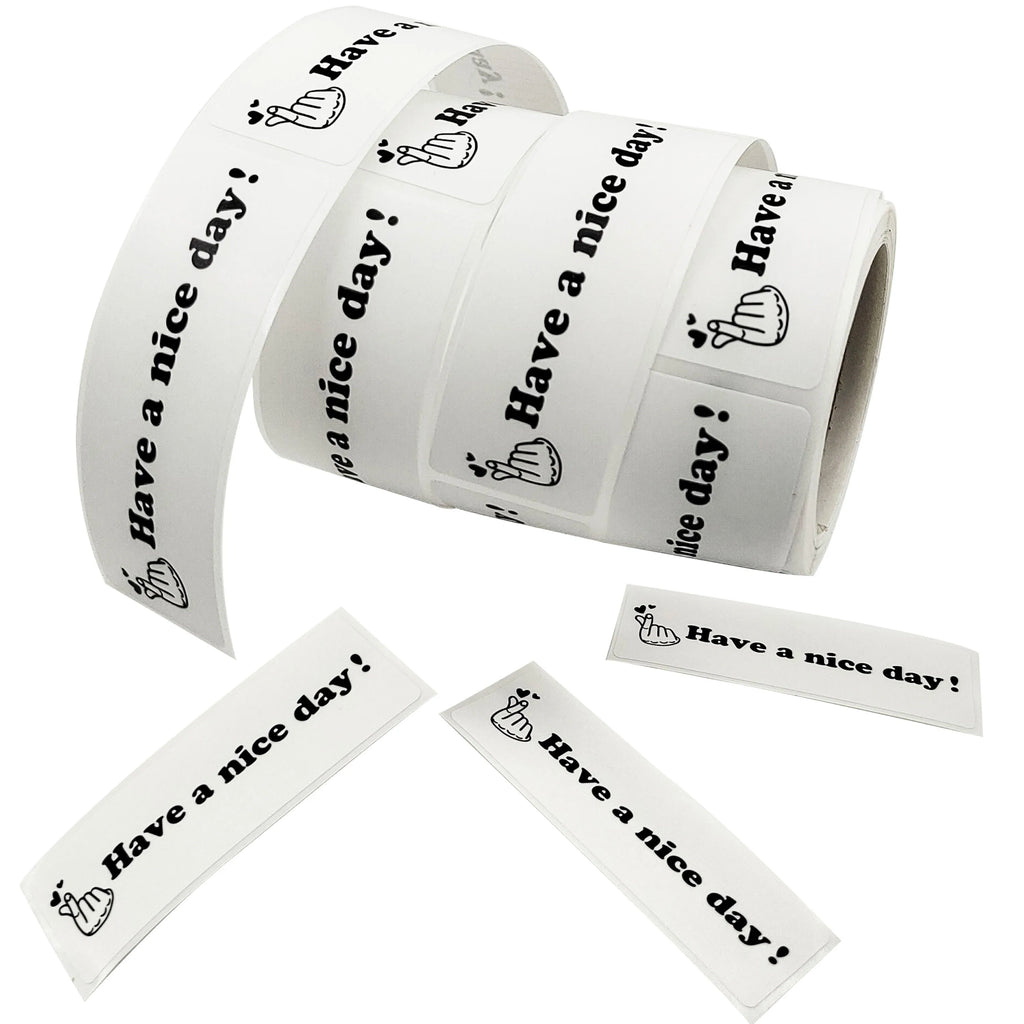 120Pcs/Roll Have a Nice Day Hand Heart Stickers 1*3inch 3 Designs Diy Office index label Adorn Gifts, Notebook, Package Seal