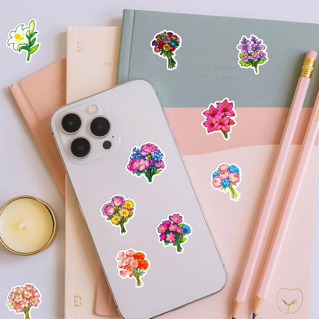 50/100 Pcs Colorful Floral Flower Plant Theme Stickers for Phone Vase Scrapbook Stationery Box Printer Cup Removable Decals