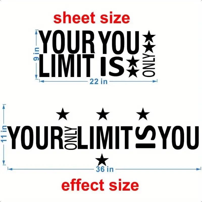 Breakthrough Self Wall Decal - "Your Only Limit is You" Motivational Quote Sticker - Large 11"x36" Black & Inspirational PVC Rem