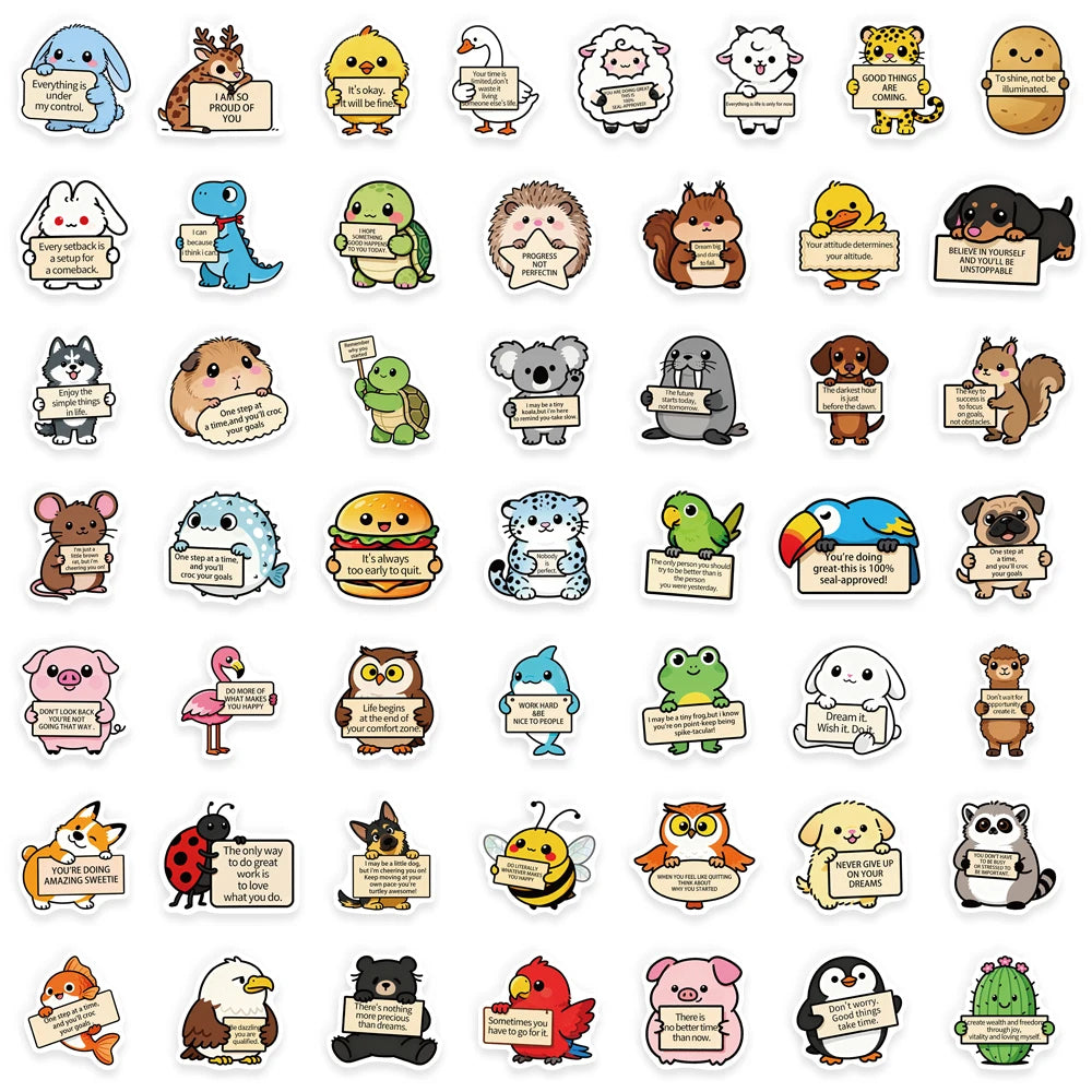 50PCS Funny Emotional Support 2 Graffiti Stickers Fun Cartoon Animal DIY Manual Label Brochure Laptop Tablet Stickers