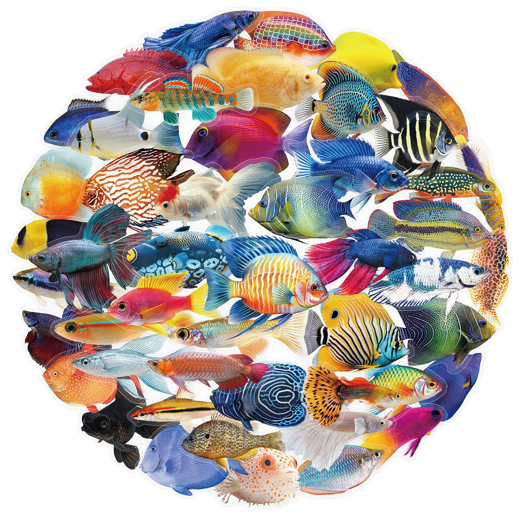 50PCS Transparent PET Fish Stickers Phone Luggage Water Cups Computer Office Stationery Decoration Waterproof Stickers