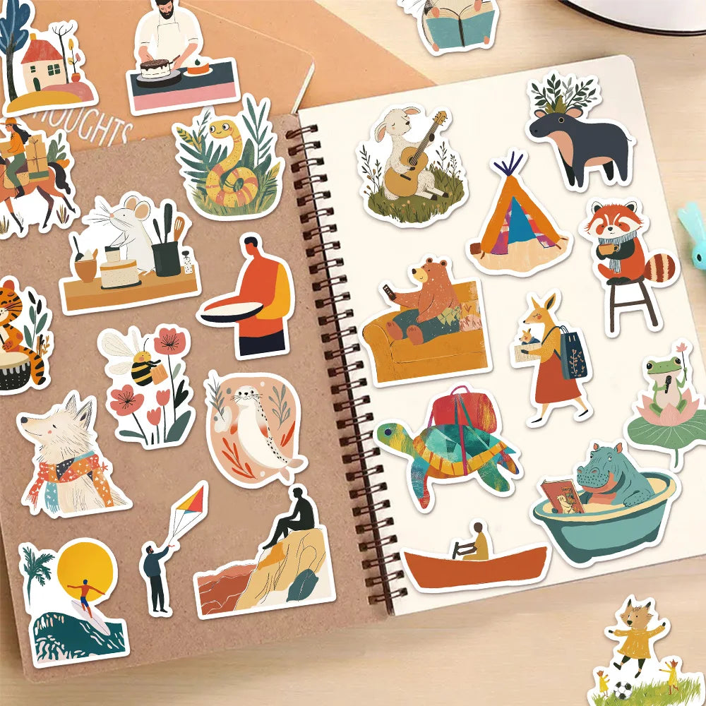 50PCS Minimalist Children's Storybook Illustration Decoration DIY Creative Phone Cases Laptop Cups Speakers Toy Stickers