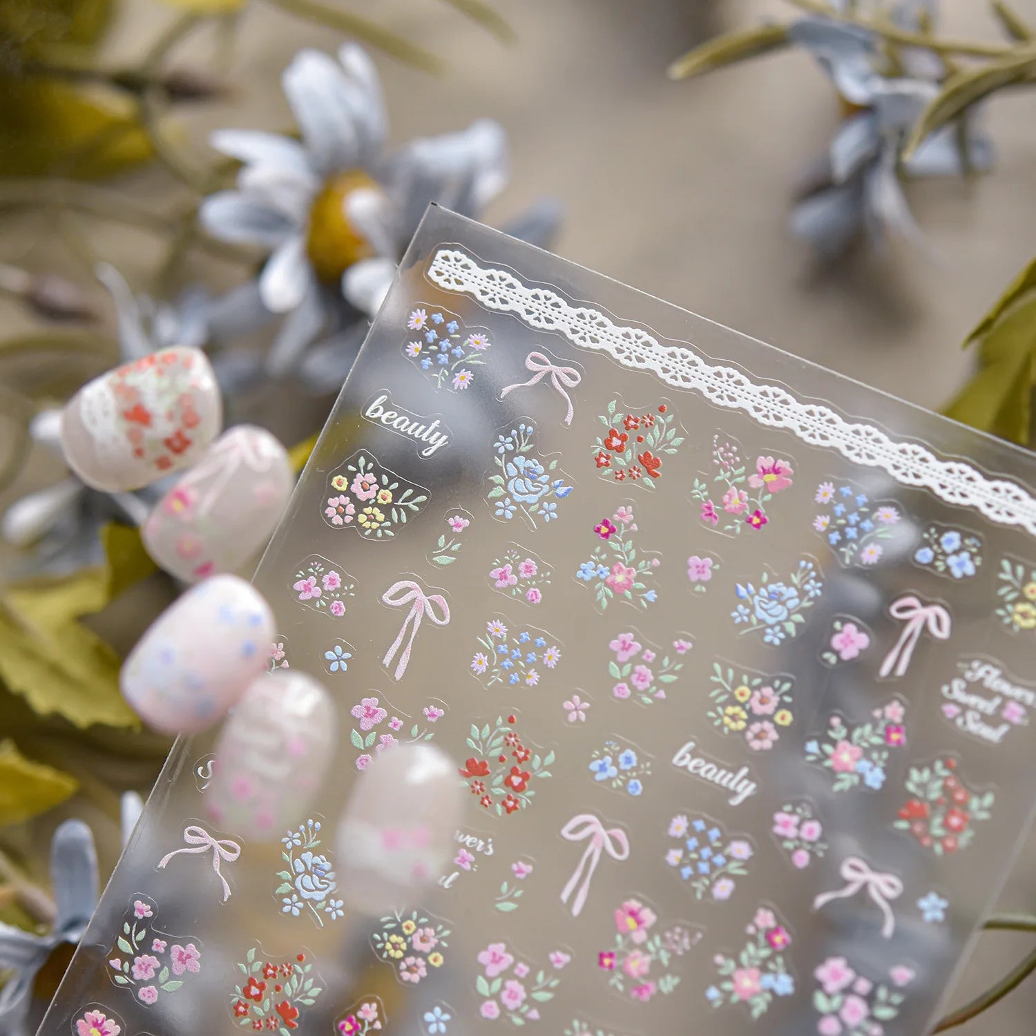 Spring and Summer Lace Flower Theme Nail Stickers Hollow Lotus Leaves Blooming Flowers Self Adhesive Nails 3D Decorations Decals