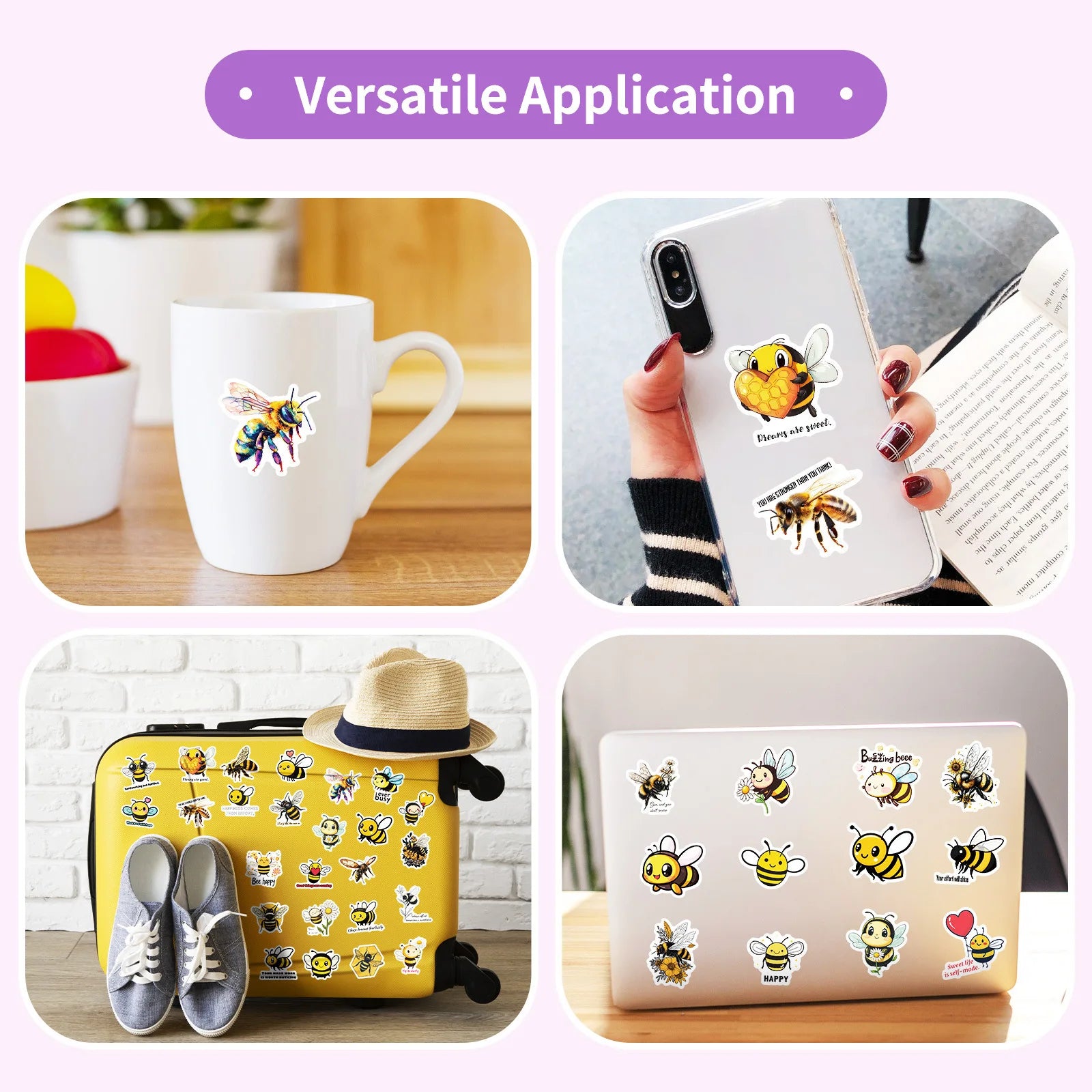 50PCS Cute Cartoon Animal Bee Graffiti Stickers&PVC Waterproof Notebook Guitar Decorative Stationery Stickers