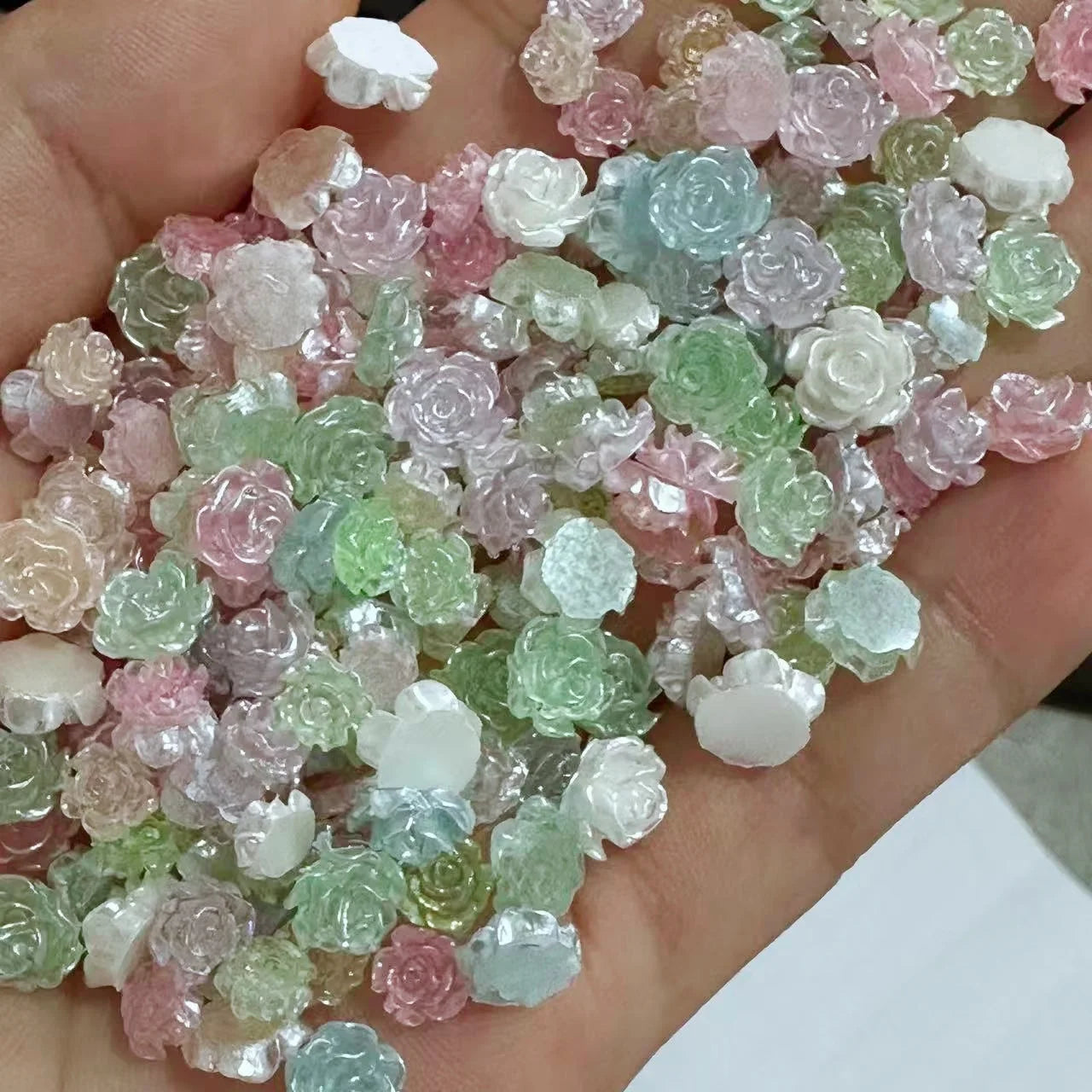 6/8mm Pearl Solid Rose Resin Trendy Nail Charms Multi Colors Pearl Sticky Powder Camellia Nail Art Decorations Accessories 20pcs