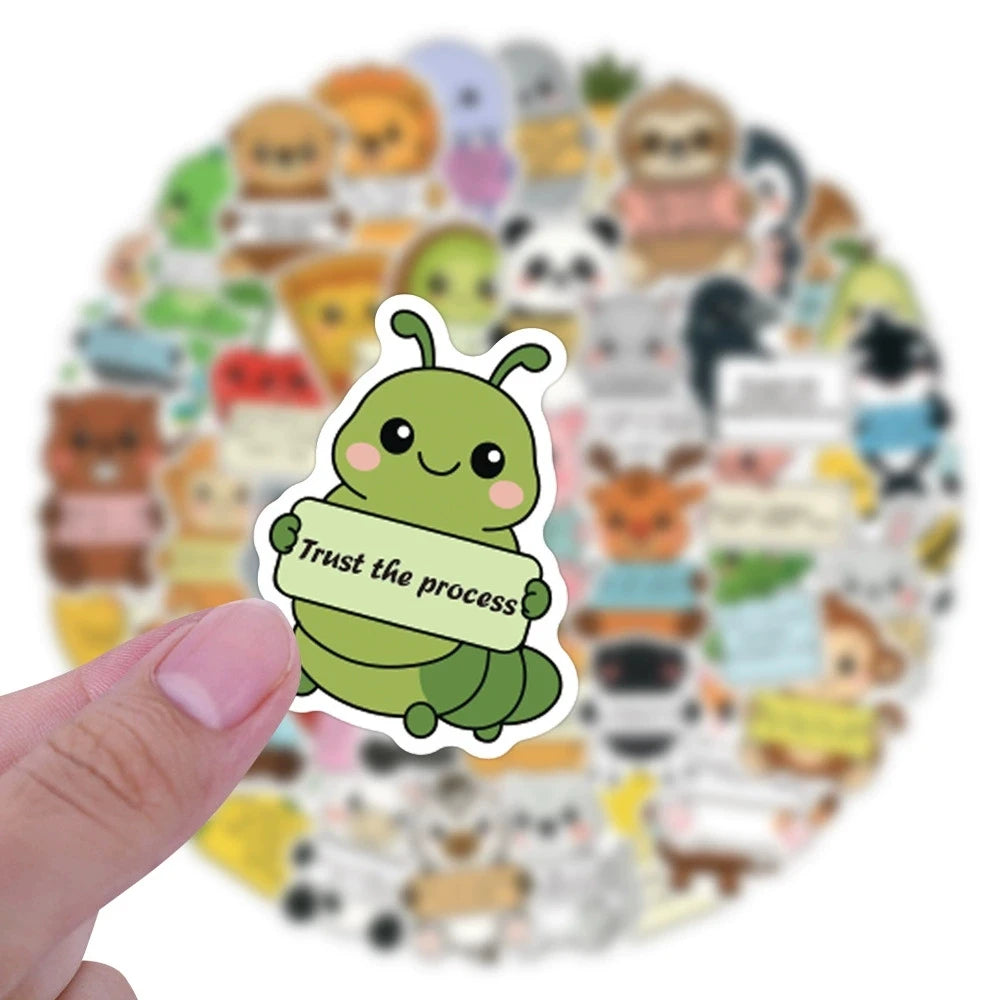 60PCS Animal Inspiration English Cartoon Graffiti Stickers Luggage Water Cup Scooter Stationery Decoration Stickers