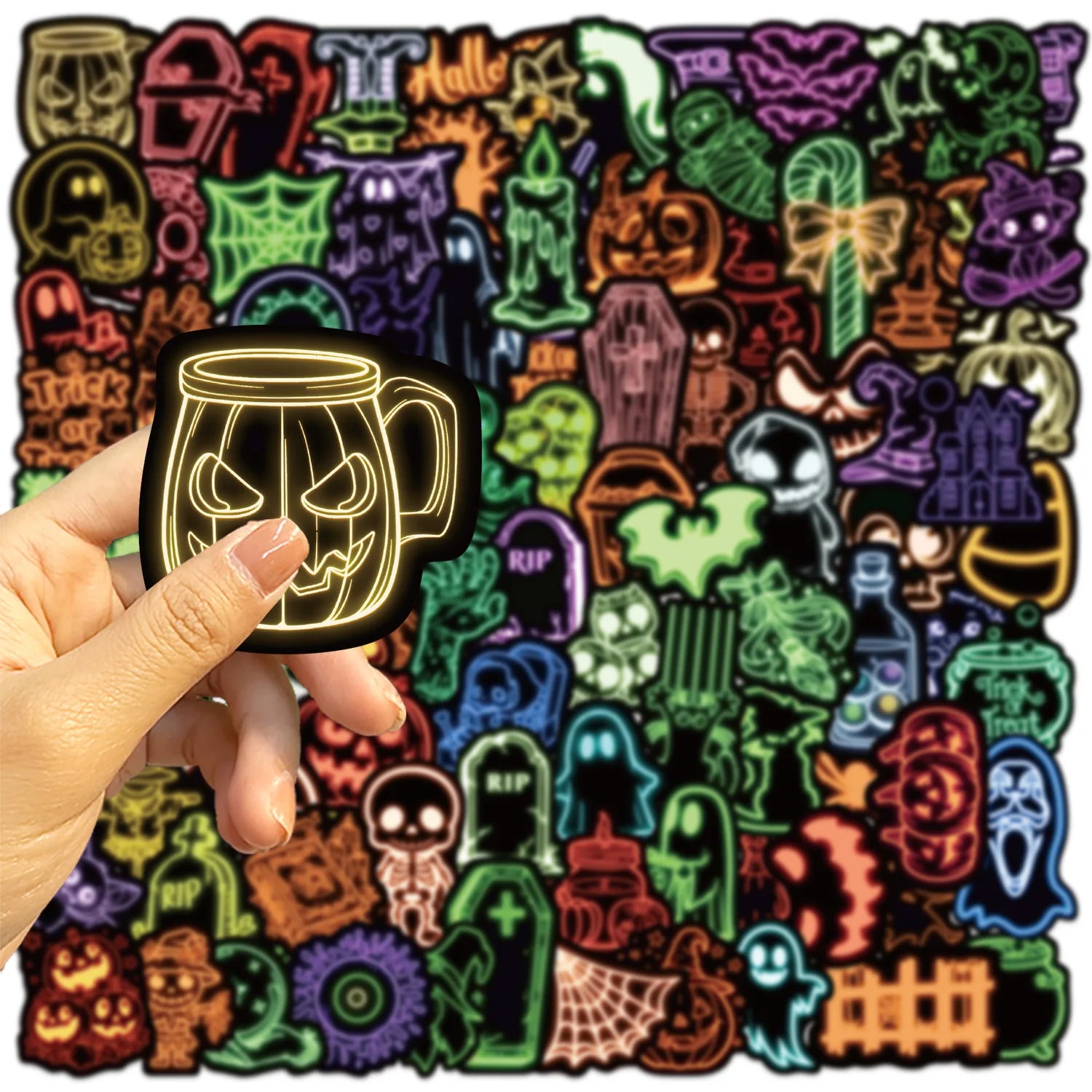 100PCS Cartoon Neon Halloween Graffiti Stickers DIY Decoration Guitar Notebook Luggage DIY Waterproof Stickers