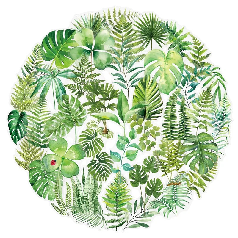 50PCS Transparent Green Plants PET Phone Sticker Aesthetic Tear Open Decoration DIY Colored Laptop Luggage Graffiti Decals