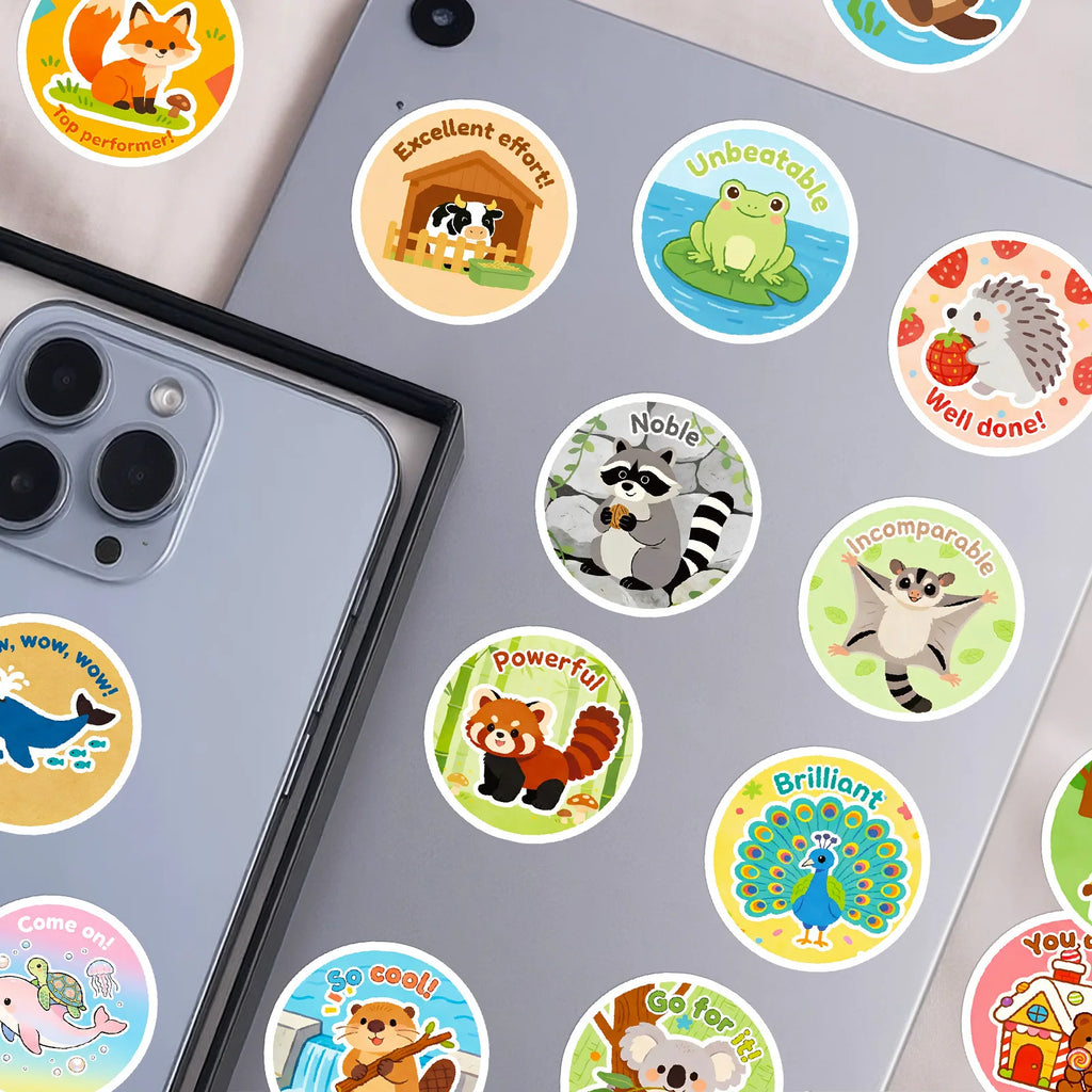 50PCS Cartoon Animal Easy-Tear Stickers Students Office Supplies Decor Decals Phones Fridges Kids Rewards Stickers