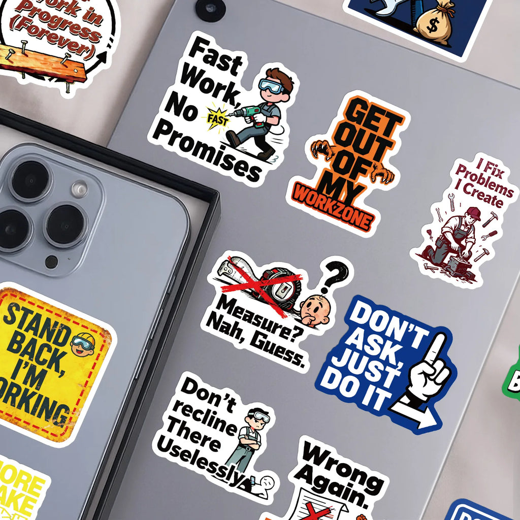 56PCS Construction Site Fun Quote Stickers, Safety Humor Decals Student Notebook Fridge Creative Aesthetic Decal Sticker