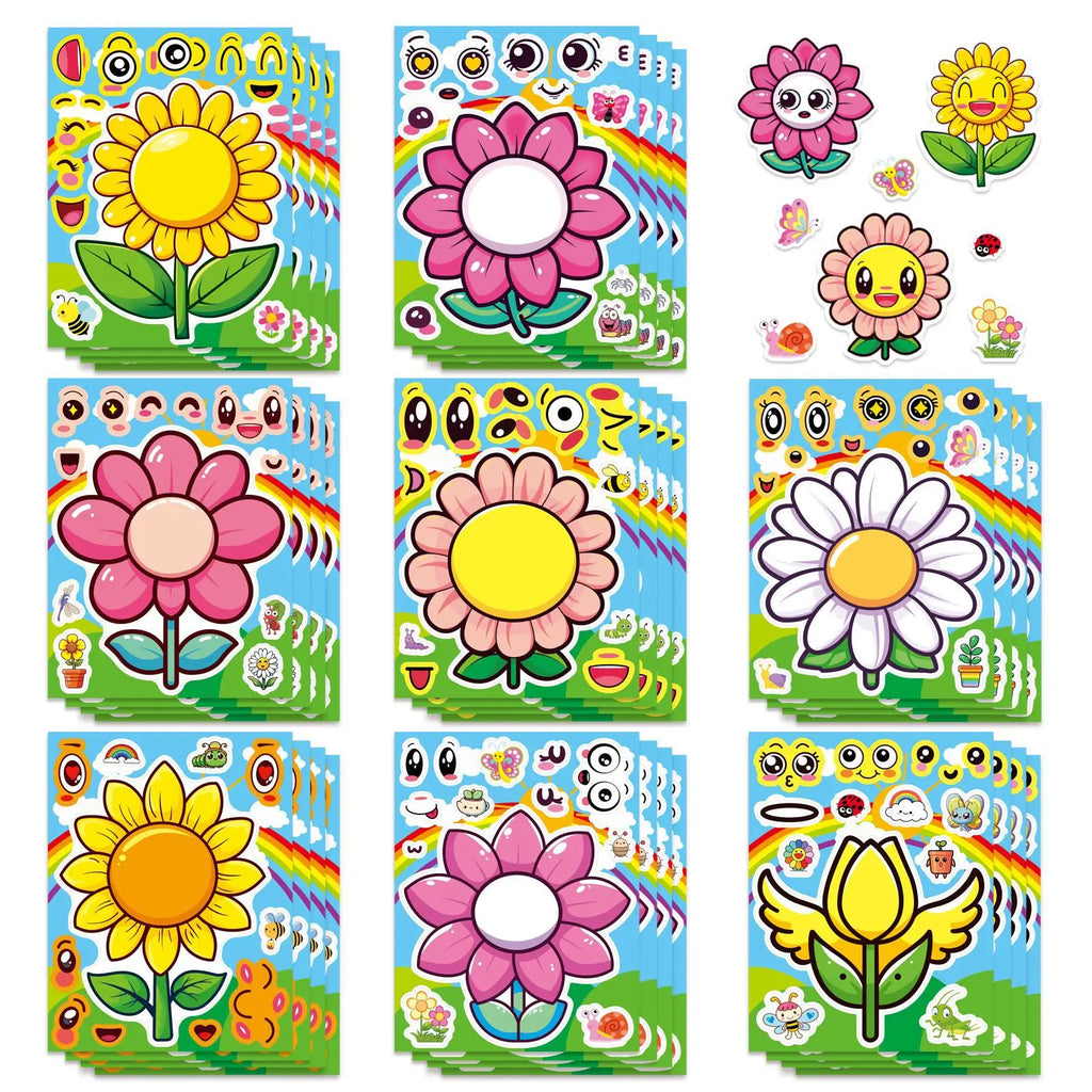 8/16/24 Pcs Cartoon Sunflower Large Size Puzzle Creative Stickers for Gift Decoration Suitcase Notebook Fridge Car Reusable