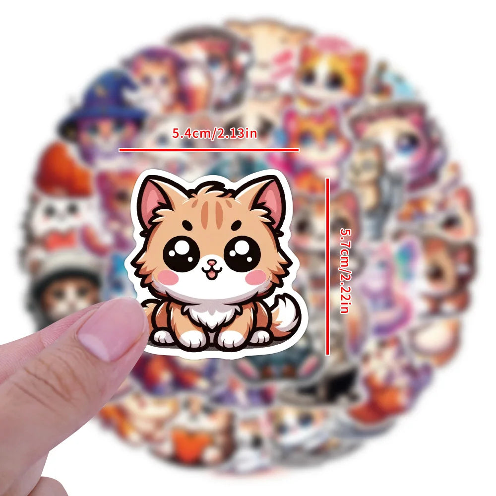 50/100PCS Cute Cat Cartoon Graffiti Sticker Water Cup Waterproof Reward Sticker for Stationery Laptop Car Luggage