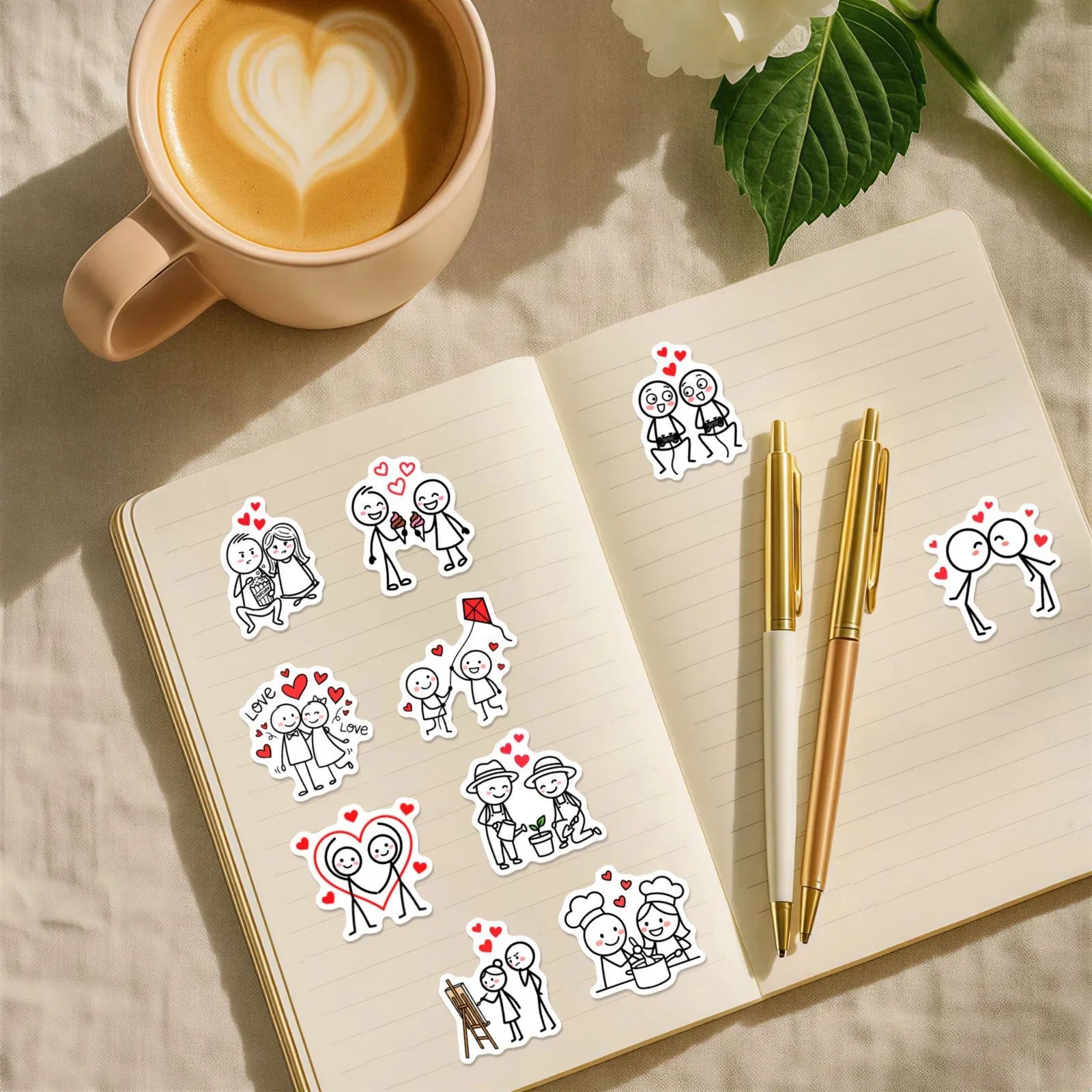 50/100 Pcs Minimalist Stick Figure Couple Heart Stickers for Atmosphere DIY Phone Laptop Window Wall Fridge Waterproof Decals