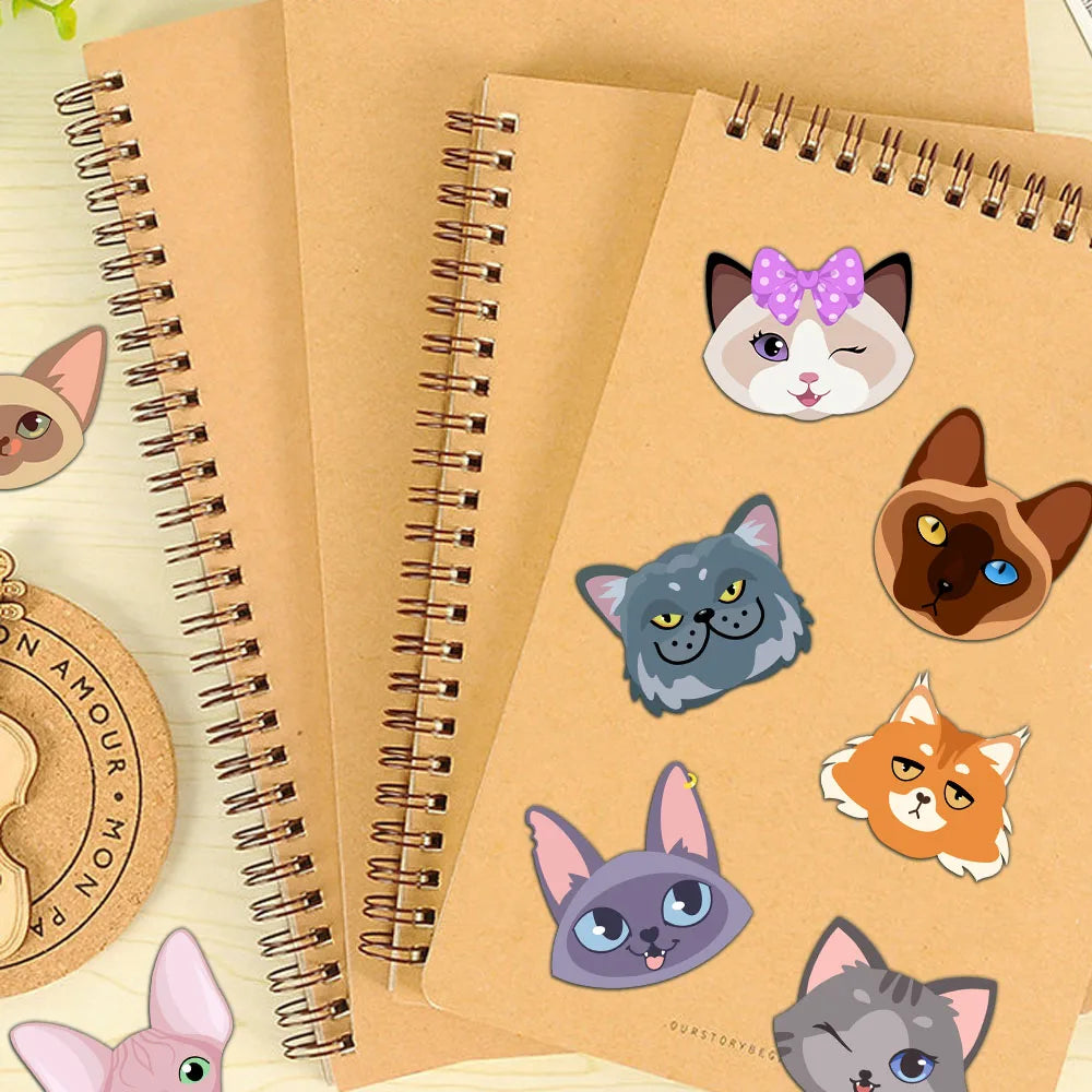8PCS Cat Cartoon Face Changing Fun Puzzle Stickers DIY Handmade Clip Box Suitable for Tablet Speaker Puzzle Toy Stickers
