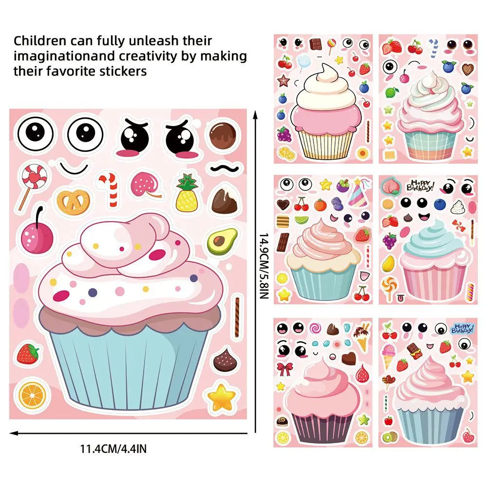 16/24PCS Cute Cartoon Paper Cup Cake Face Changing Stickers Notebook Decoration Waterproof Stationery Children Reward Stickers