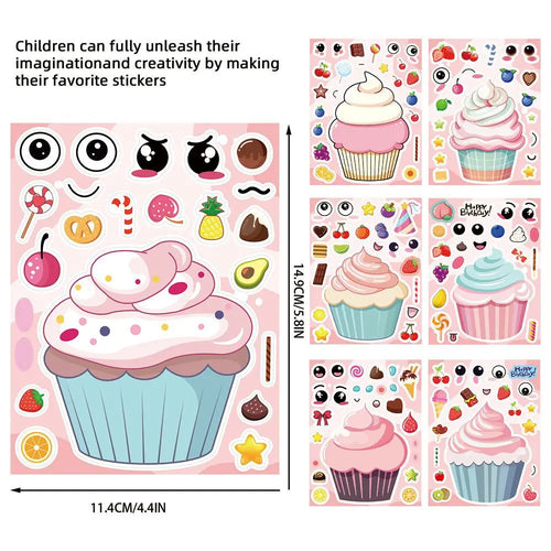16/24PCS Cute Cartoon Paper Cup Cake Face Changing Stickers Notebook Decoration Waterproof Stationery Children Reward Stickers