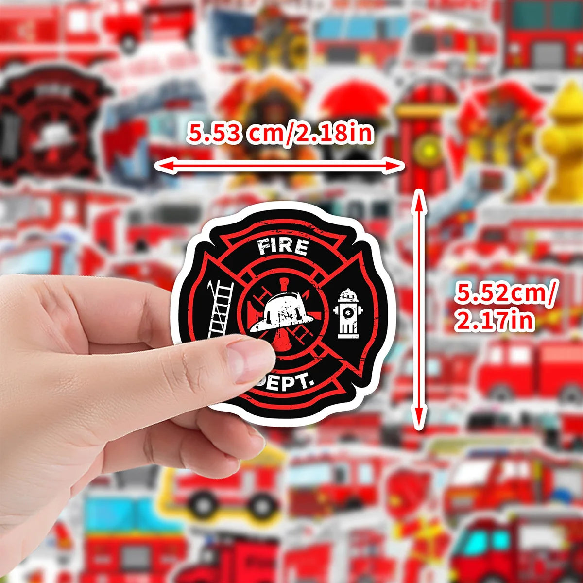 50/100PCS Fire Truck Graffiti Stickers, Car Phone Handcup Decorative Stickers, Notebook Handbag Waterproof Stickers