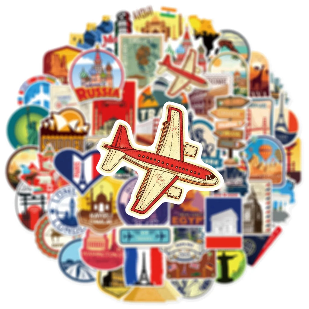 50/100PCS Cartoon World Travel Graffiti Stickers Luggage Car Notebook Skateboard Phone Waterproof Stationery Decor Sticker