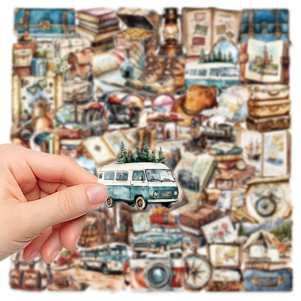50pcs Vintage Travel Transparent PET Stickers Decals For Phone Laptop Notebook Suitcase Guitar DIY Cartoon Aesthetic Stickers