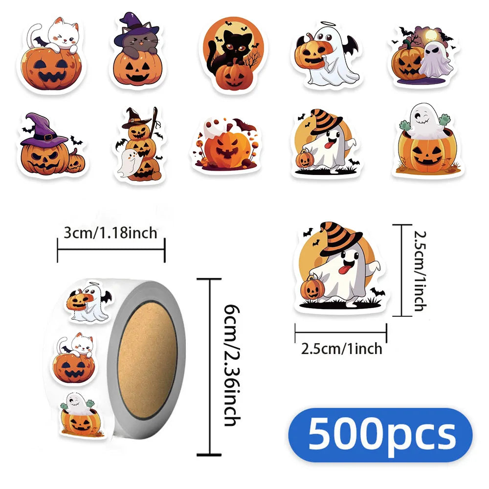 500PCS Halloween Pumpkin Ghost Cute Decoration Small Pattern Roll DIY Luggage Water Cup Handmade Scrap Book Stickers