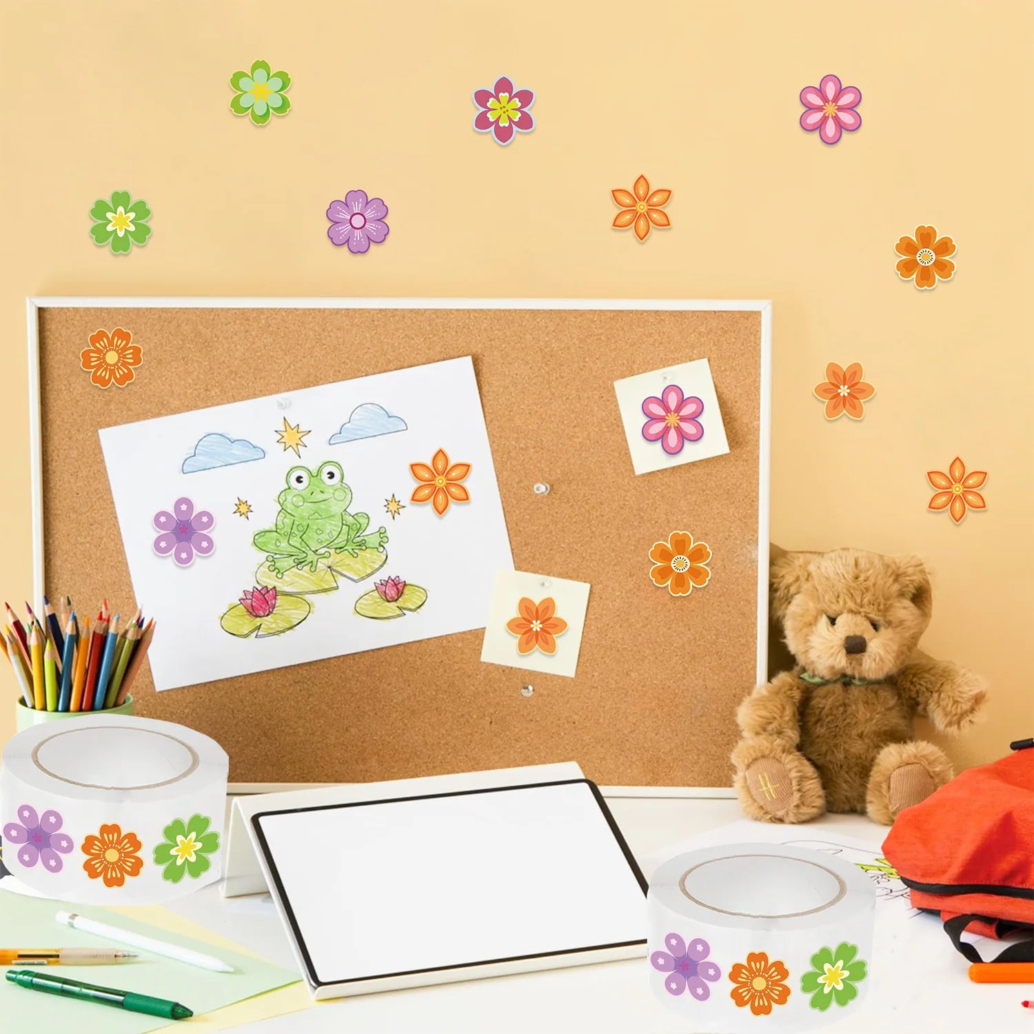 500 pcs/roll Roll Sticker Danish Flower Sticker Handbook Material Decoration Children Stationery Reward Sticker