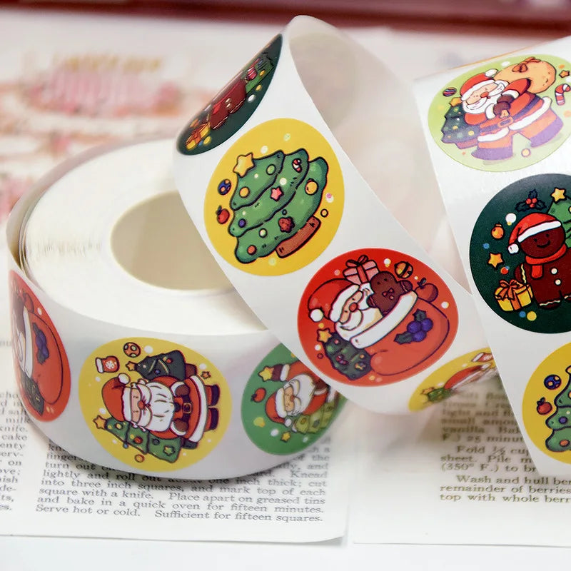 500Pcs/Roll 8 Designs Christmas Theme Elks Santa Claus, Christmas Trees Stickers 2.5cm/1.0'' Beautiful Merry Christmas Decals