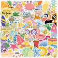 10/30/50PCS Pink Happy Summer PVC Sticky Sticker Aesthetic DIY Decoration Scrapbooking Children's School Supplies