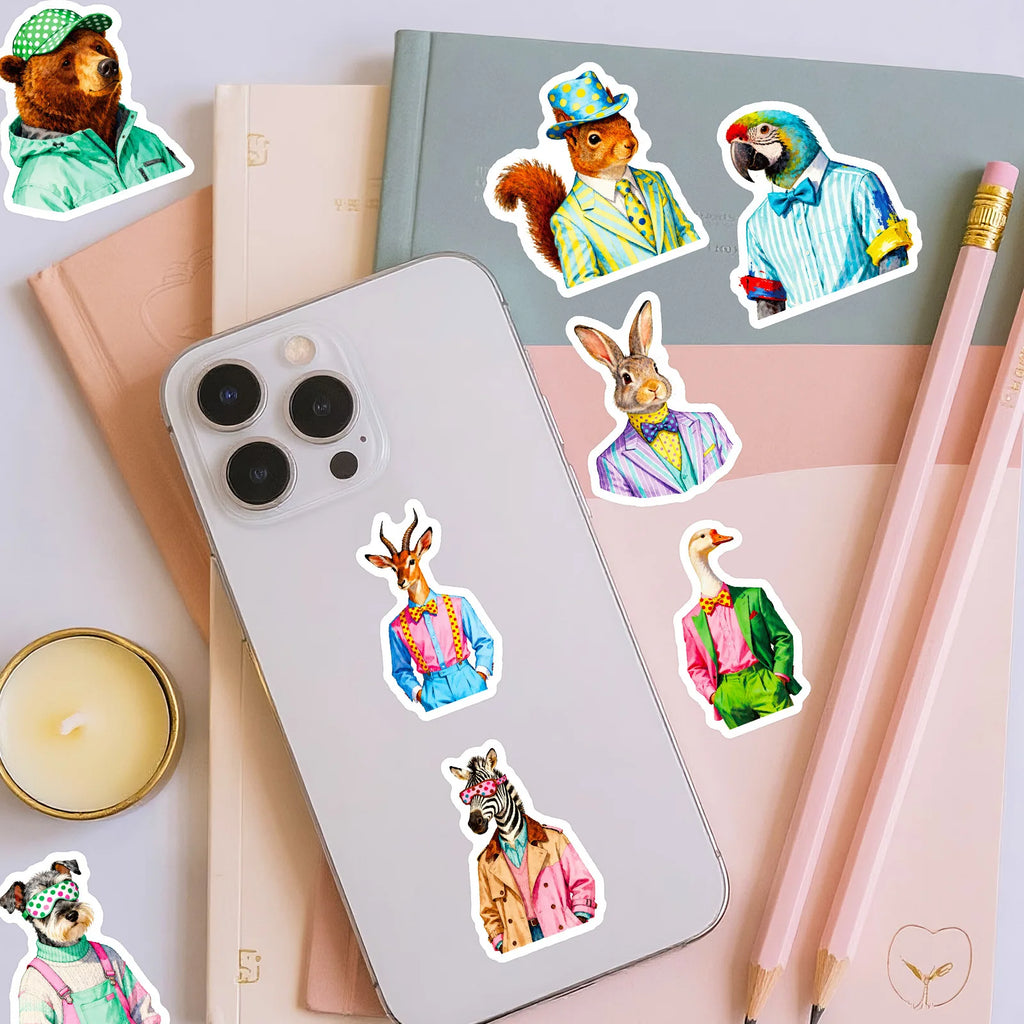 56/112 Pcs Trendy Animal in Doodles Stickers for Stationery Box Phone Laptop Skateboard Helmet Waterproof Stikers