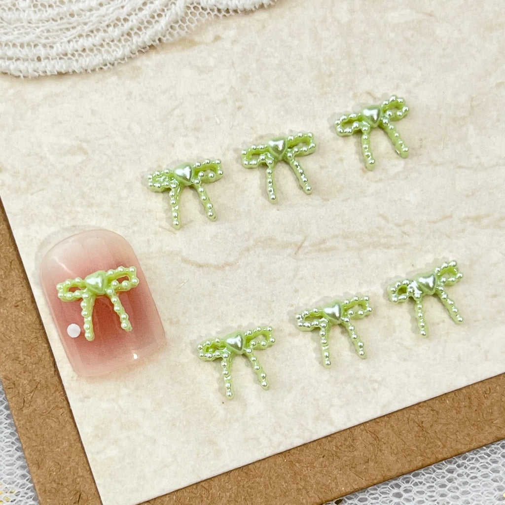 10pc Cute 3D Resin Pearl Bow Nail Art Charms Macaron Imitation Japanese Preal Bowknot Ribbon Nail Decorations DIY Nail Accessory