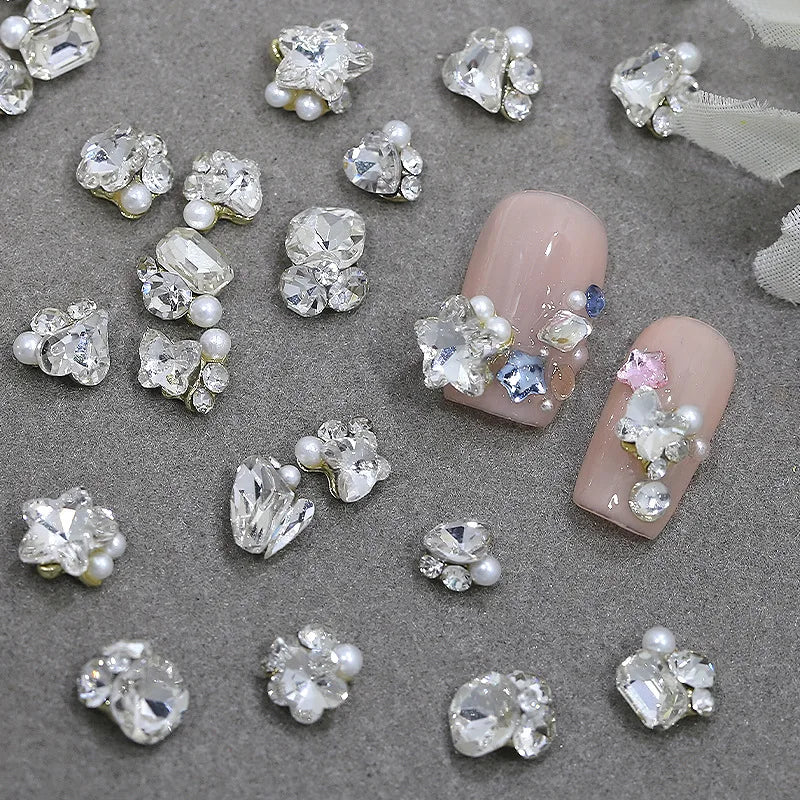 Luxury Stacked Nail Arts Accessories Mini Heart-shaped Axe-shaped Designs Nail Charms Pearl Rhinestones For 3D Nails Decorations