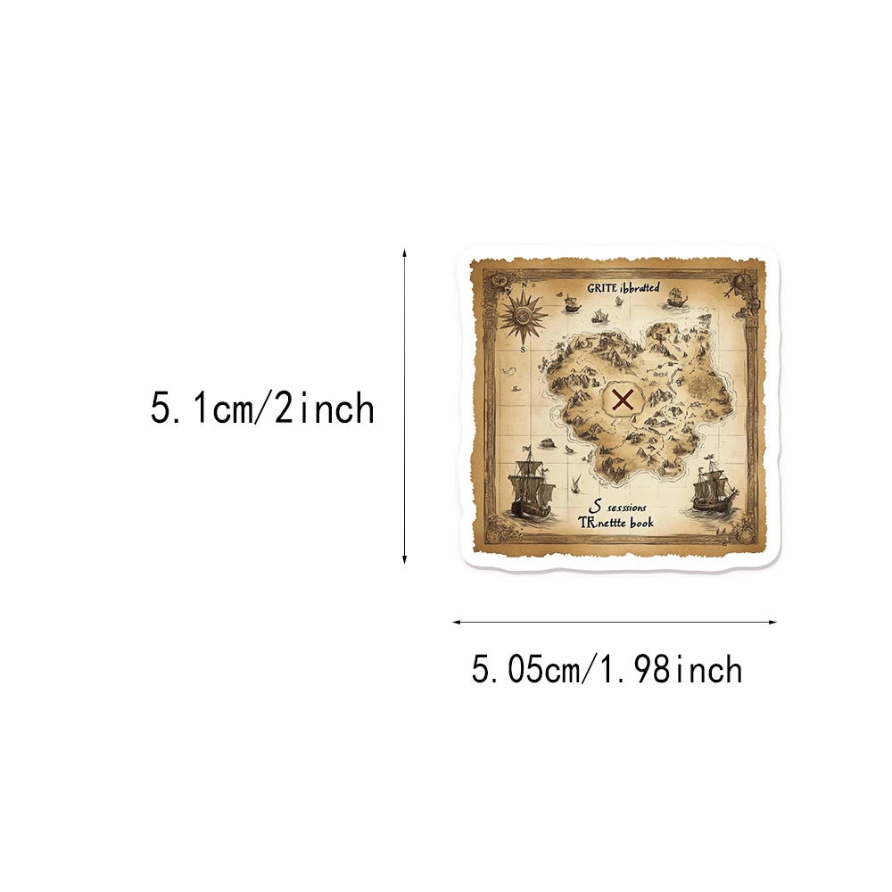50PCS Retro Map Stickers Decorative DIY Creative Phone Cases, Laptop Cups, Speakers, Toy Stickers