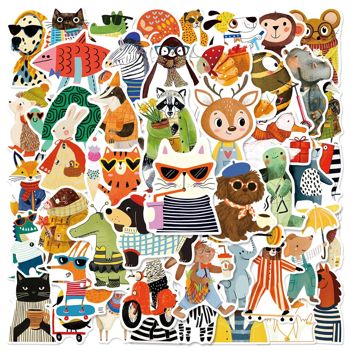 50-Pack Cute Watercolor Animal Stickers DIY Decorations for Mobile Phones Laptops Journaling Scrapbooking
