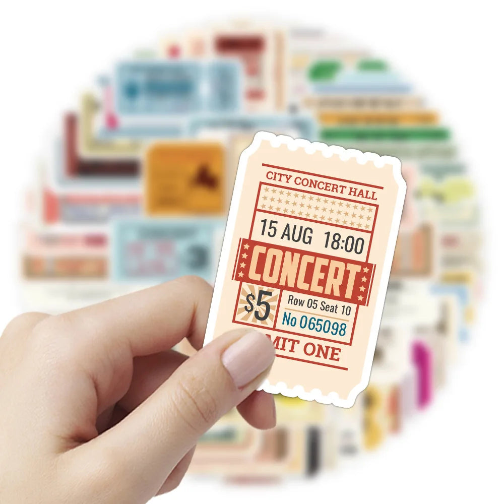 60-Pack Vintage Band Ticket Stickers for Phone Notebook Tablet Helmet Stationery Box Decorative Decals