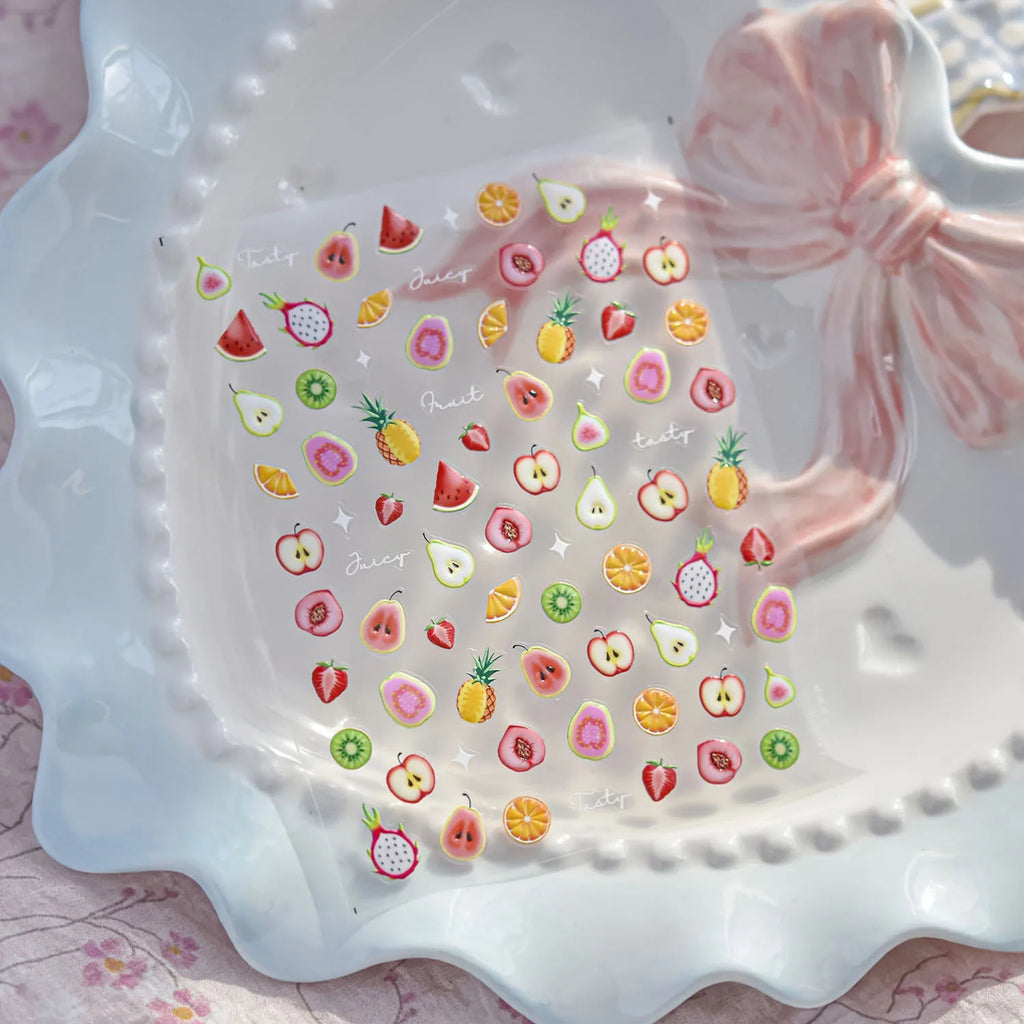 1pcs Cute 5D Jelly Nail Stickers Dessert Fruit Cherry Pink Claw Print Bowknot Love Nail Art Sticker Adhesive Manicure Decals DIY