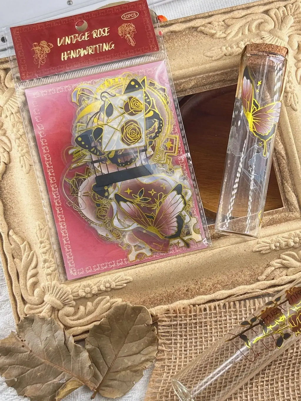 50/100 Pcs Exquisite Gold Foil Vintage Rose Note PET Clear Waterproof Stickers for Phone Cup Window Fridge Laptop Decals