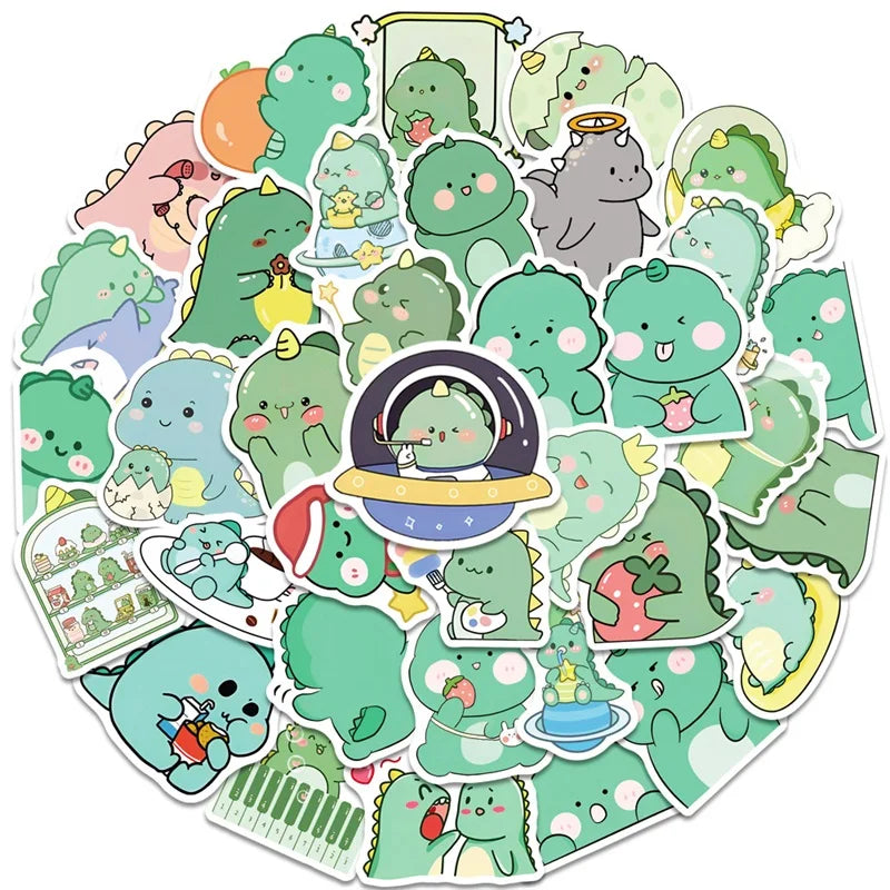 10/30/50PCS Kawaii Green Dinosaur PVC Sticker Aesthetic Korean Children's Decoration Scrapbooking Stationery School Supplies