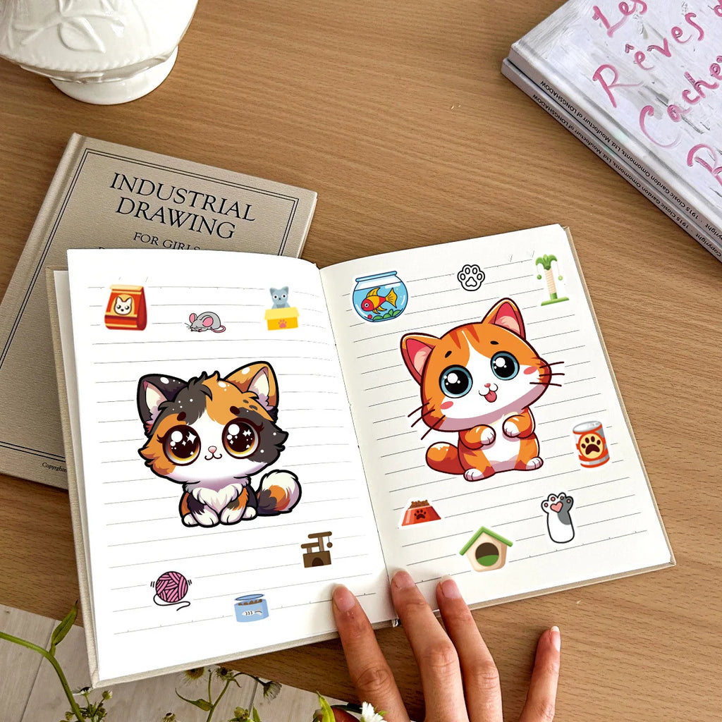 8-Pack Adorable Cat Face Puzzle Stickers Waterproof Notebook Decorations Student Stationery Festival Gift Idea Decals