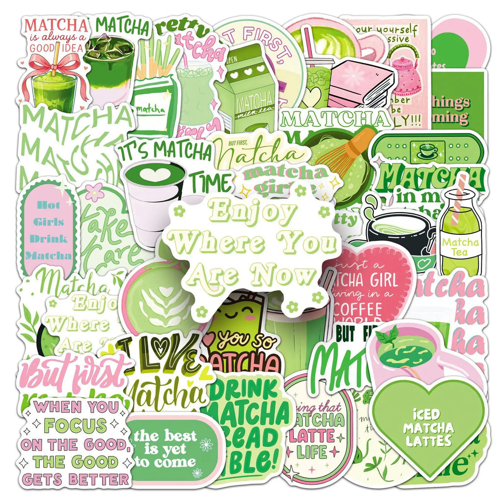 50-Pack Green Matcha Motivational Aesthetic Stickers Waterproof Decorations for Phone Case Water Bottle Stationery Notebook
