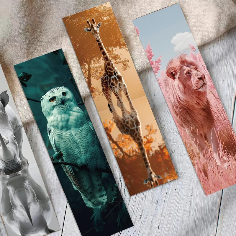30PCS Oil Painting Animal Scene Bookmarks Creative Paper Creative Skateboard Laptop Luggage Graffiti Promotional Funny Bookmarks