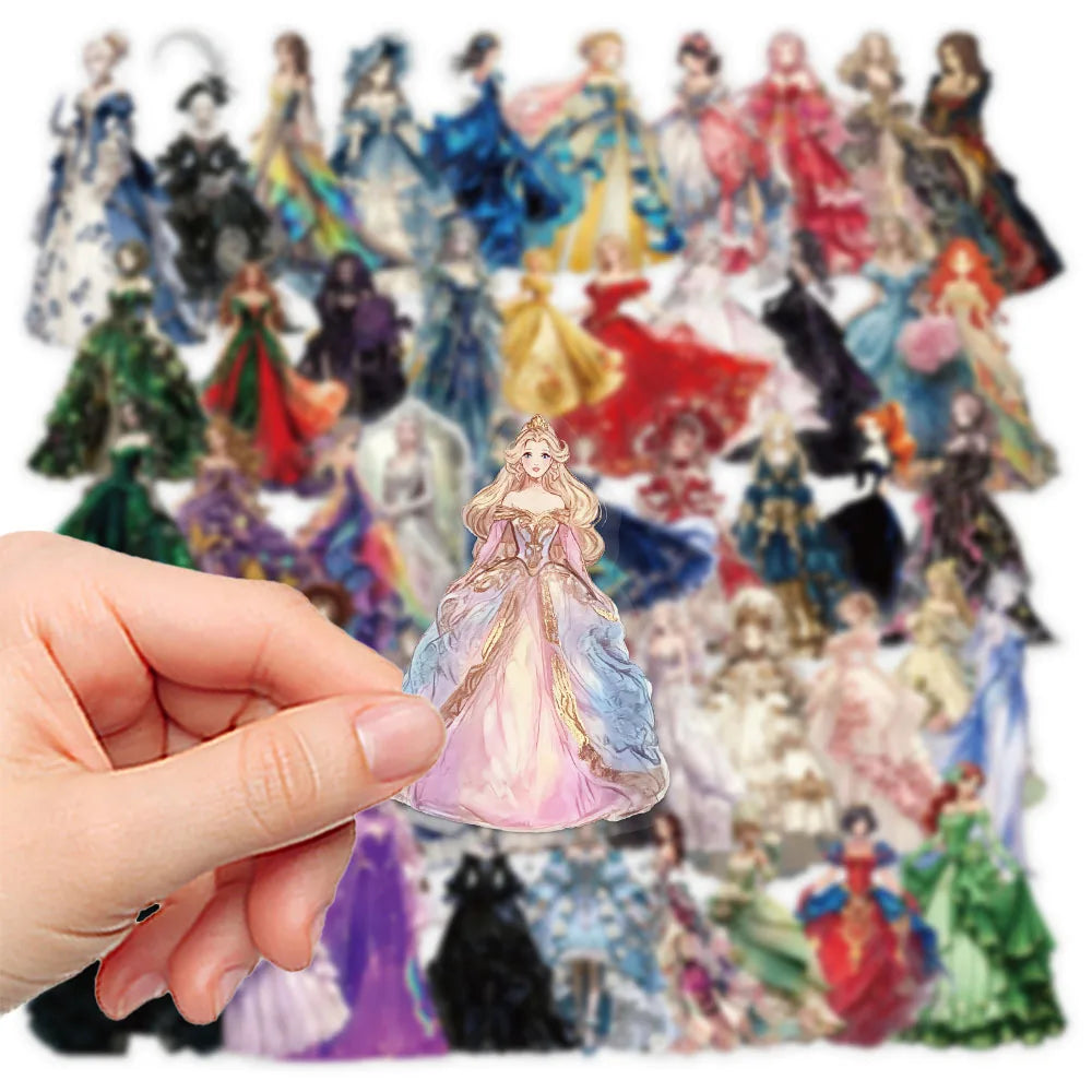 50-Pack Girl Dress Transparent Waterproof Stickers for DIY Mobile Phone Luggage Box Stationery Notebook Decoration
