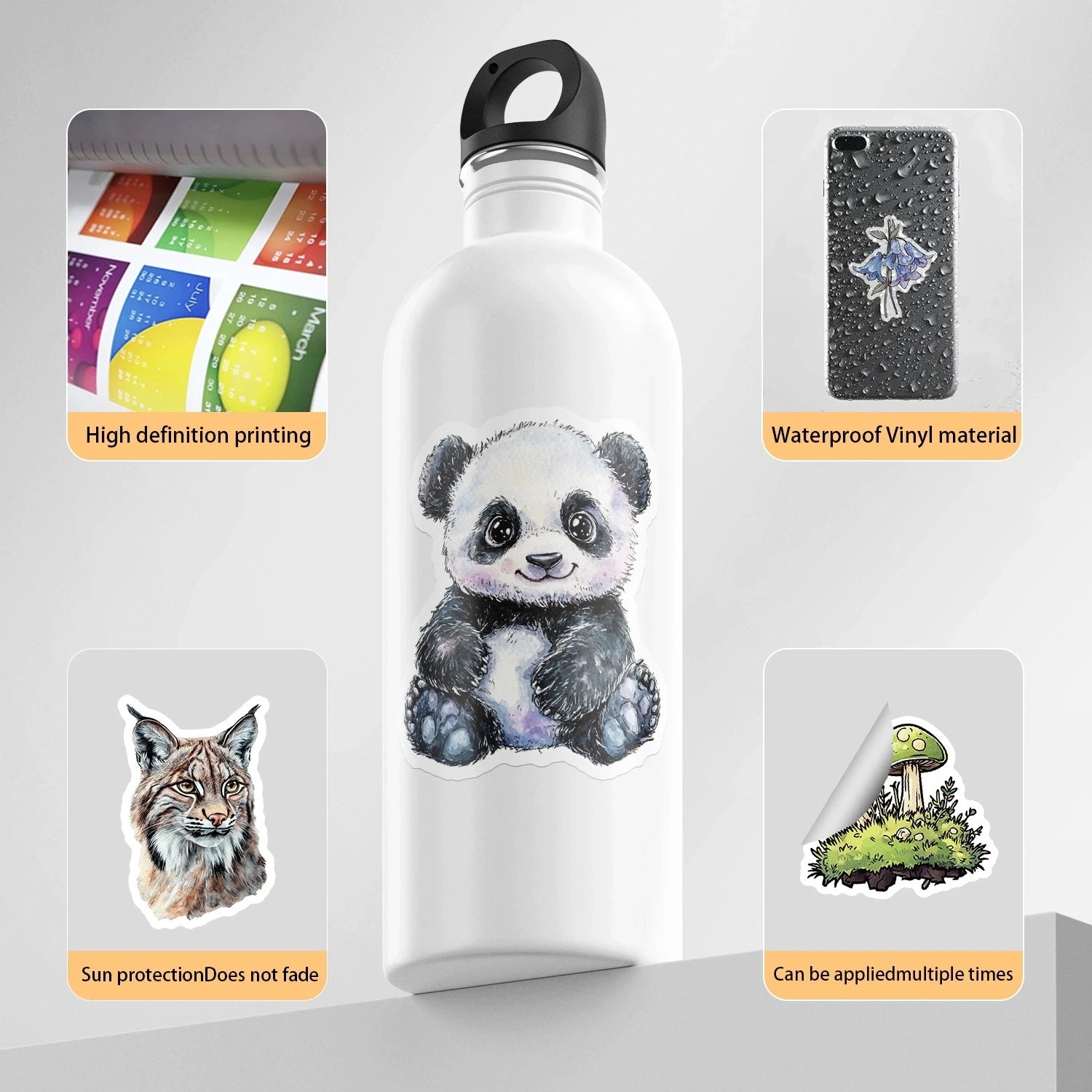 50/100PCS Cute Watercolor Animal Graffiti Stickers, Water Cup Phone Waterproof Cartoon Stickers