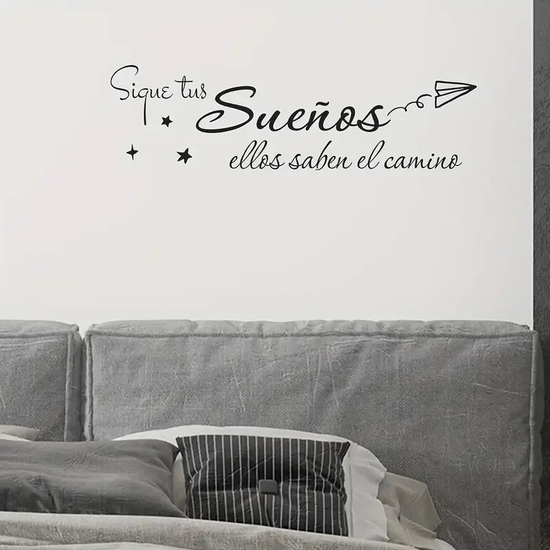 1pc Spanish "Sigue tus sueños" Inspirational Quote Wall Decal - European Style Vinyl Peel & Stick Removable Wall Art with Stars