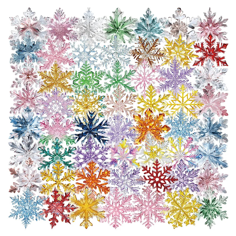 50-Pack Cartoon Christmas Snowflake Sticker for Window Glass Decoration Festive Atmosphere Children's Stationery Doodle Sticker