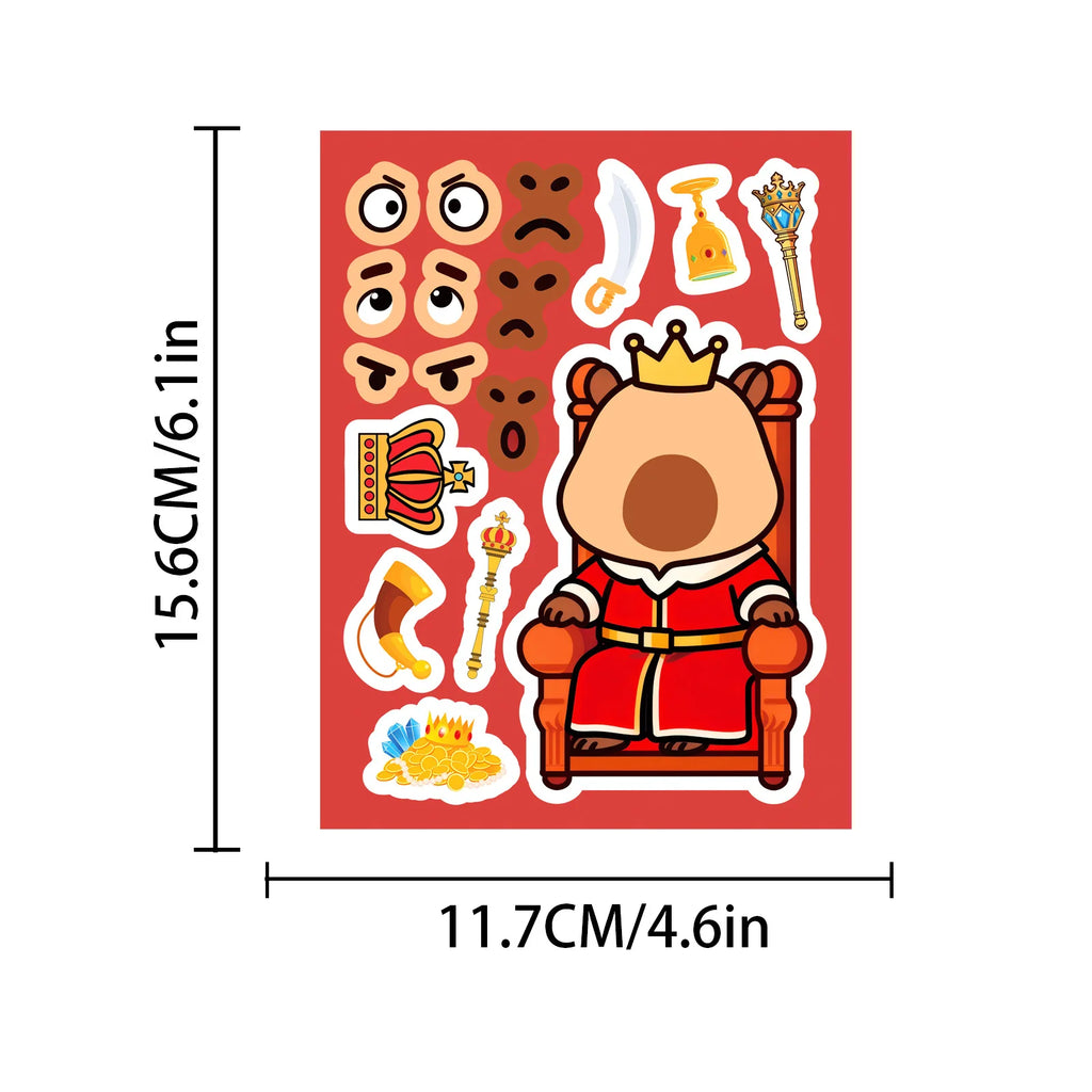 8-Pack Adorable Cartoon Capybara Make a Face Stickers for Kids Educational DIY Game Notebook Luggage Fridge