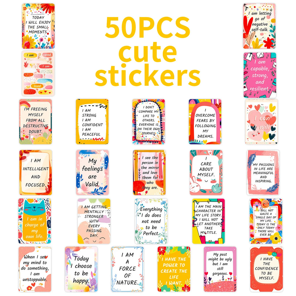 50Pcs Office Motivational Doodle Stickers, Positive Affirmation Emotional Wellness Decals for Stationery Notebook Luggage