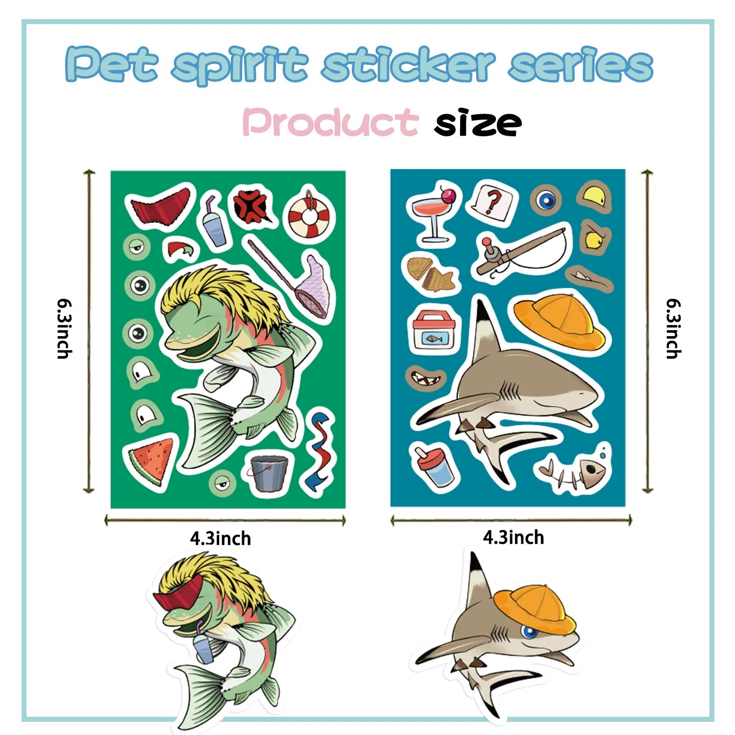 8/16/24PCS Puzzle Stickers Cartoon Fishing Make a Face Stickers DIY Handicrafts Waterproof Stationery Stickers