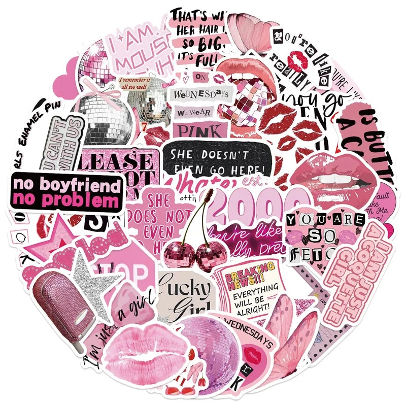10/30/50PCS Cute Pink Girl Lip PVC Sticky Sticker Aesthetic Stationery DIY Children's Decoration Scrapbooking School Supplies