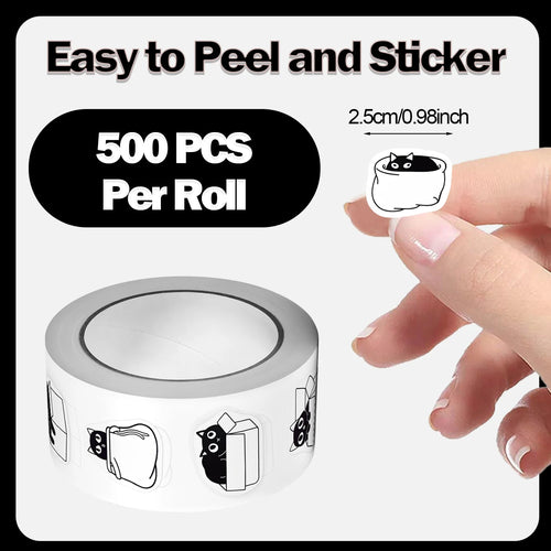 1Roll(500Pcs) Funning Black Cats Hiding and Seeking Stickers 2.5cm/1.0'' 8 Designs Decals Diy Adorn Gifts Packaging Home Decor