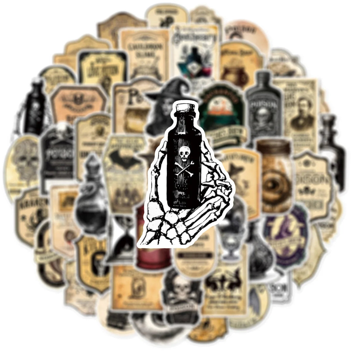 50/100 Pcs Vintage Apothecary Witch Potion Doodle Stickers for Scooter Notebook Suitcase Decals DIY Game Reward Decals